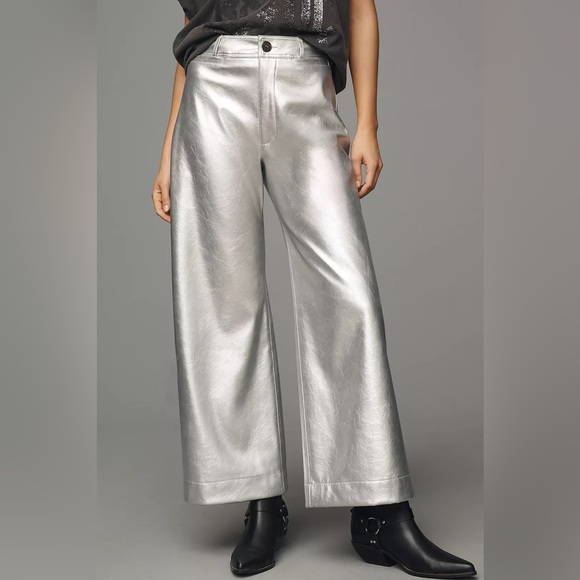 NWT Anthropologie Maeve The Ettie High-Rise Crop Wide-Leg Pants Metallic - Picture 7 of 11